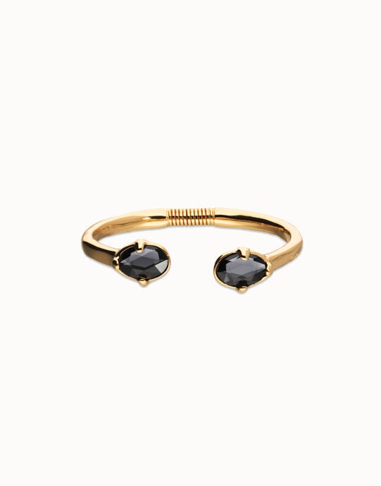 Bangle bracelet with two faceted black oval crystals